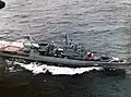 Soviet KGB Border Troops Krivak III-class frigate Imeni 70-Letiya Pogranichnykh Voisk (renamed Anadyr in Russian Coast Guard service) in 1988. KGB ensign is risen