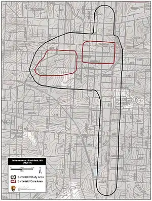 Map of Independence I Battlefield core and study areas by the American Battlefield Protection Program