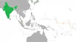 Map indicating locations of India and Kiribati