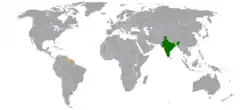 Map indicating locations of India and Suriname