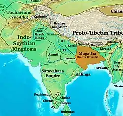 Kanvayana shown with other petty kingdoms of that time, along with the large kingdoms of the Satavahanas & Indo-Scythians.