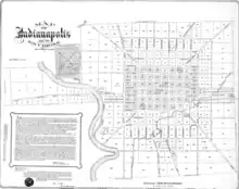 A black and white line-drawing map of Indianapolis