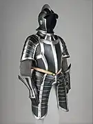 Black painted suit of German armor crafted circa 1600.