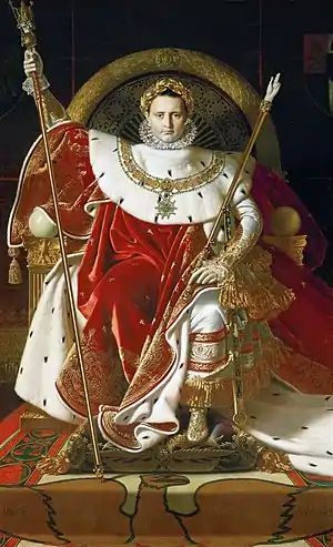 Napoleon I on His Imperial Throne; by Jean-Auguste-Dominique Ingres; 1806; oil on canvas; 2.62 x 1.62 m; Army Museum (Paris)