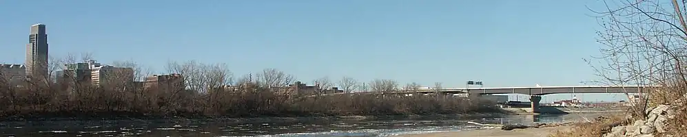 The I‑480 bridge over the Missouri River between Council Bluffs, Iowa and Downtown Omaha, Nebraska