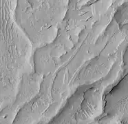 Inverted channels in Aeolis quadrangle.  It is believed that stream channels became raised features after coarse materials were deposited and cemented.