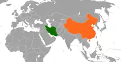 Map indicating locations of Iran and China