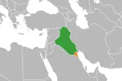 Map indicating locations of Iraq and Kuwait