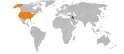 Map indicating locations of Ba'athist Iraq and USA