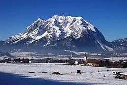 View of Irdning (in the background with the Grimming mountain)