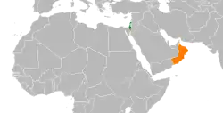 Map indicating locations of Israel and Oman