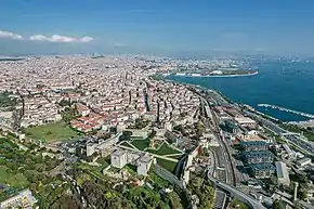 Yedikule Fortress (lower half of the image) and Fatih