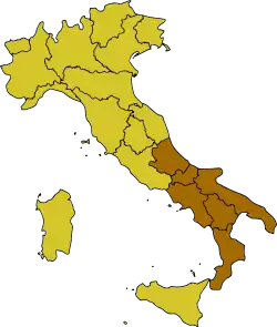 Map of Italy, highlighting South Italy