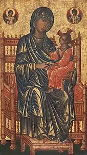 A somewhat disinterested treatment of the emotional subject and painstaking attention to the throne and other details of the material world distinguish this Italo-Byzantine work by a medieval Sicilian master from works by imperial icon-painters of Constantinople.