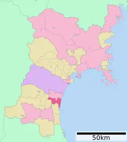 Location of Iwanuma in Miyagi Prefecture