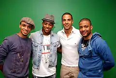 JLS in 2010. From left to right: Merrygold, Williams, Humes, and Gill