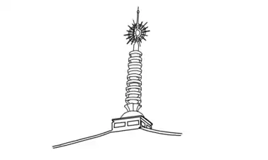 The finial on the roof of JR Nara Station has State Shintō symbolism incorporated into a traditionally Buddhist finial (Sōrin)