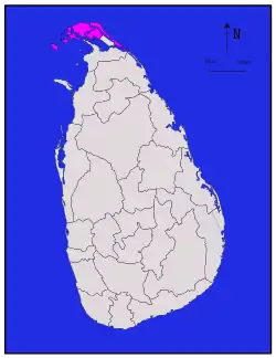 Area map of Jaffna District, in the peninsula to the north, in the Northern Province of Sri Lanka