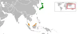 Map indicating locations of Japan and Malaysia