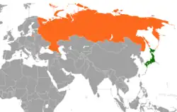 Map indicating locations of Japan and Russia