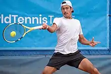 Photo of Australian tennis player Jason Kubler during a match on clay in Canberra.