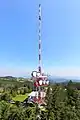 The Sendeturm Jauerling is a partially guyed 141 meter tower built in 1958, consisting of a 35-metre-high free-standing steel framework tower, which carries a 106 meter guyed steel tube mast on the top