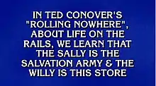 Screenshot of 2021 Jeopardy reference to Conover's work