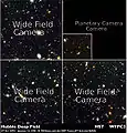 Hubble Space Telescope WFPC2 image of the Hubble Deep Field showing the characteristic stairstep composition of WFPC2 images