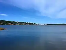 Skyline of the town of Pictou is visible from across the harbour along the town's walking trail.