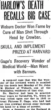 A newspaper article on the death of Harlow