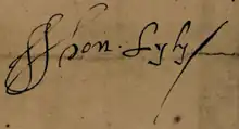 Lyly's signature, from a letter to Sir Robert Cecil, 4 Feb. 1602-3