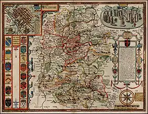 Wilshire, 1610, with a town plan of Salisbury and a view of Stonehenge