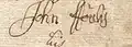 Signature of John Faulds who lived at Mosshead in 1728.