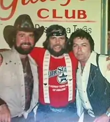 From left to right: Johnny Lee, Johnny PayCheck, and Mickey Gilley at Gilley's Nightclub, 1978