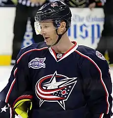 Photo of Leopold with the Columbus Blue Jackets in 2014