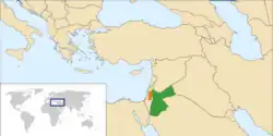 Map indicating locations of Jordan and Palestine