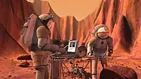 NASA concept of Mars-crew analyzing a sample (2004).