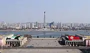 View of the Juche Tower from the roof of the Grand People's Study House