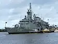 Two Federal Police patrol boats alongside the Brazilian Naval ship Júlio de Noronha