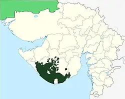 Location of Junagarh,among all districts shown in green