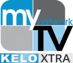 The MyNetworkTV logo below a blue box with the letters K E L O in white and a white box with the letters X T R A in black