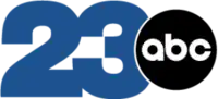 The number 23 in a thick sans serif in blue, with the numbers touching, and the ABC logo — a dark gray disc with lowercase letters "abc" — overlapping it on the right.