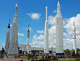 KSC rocket garden (l-r): Mercury-Atlas, Atlas-Agena, Mercury-Redstone, Thor-Able, Juno II, Juno I-Explorer 1