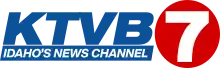 In blue, wide letters KTVB, italicized, with a blue bar below containing the words "Idaho's News Channel" in white. Next to that is a white 7 in a red circle.