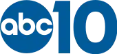 In blue, the ABC network logo next to the number 10 in a geometric sans serif