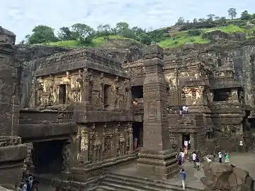 Central pillar near Kailasa temple at Ellora Caves.