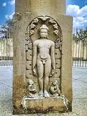 Relief of Jain tirthankara Parshvanatha on the Kahaum pillar, erected by a person named Madra during the reign of Skandagupta in 461.