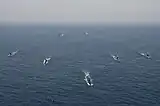 Kalvari class and Shishumar class submarine during exercise.