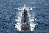 Kalvari class submarine up close during an exercise.