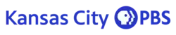 The words Kansas City are in a thinner blue sans serif, the PBS network logo is in blue, and the letters PBS are in a bolder sans serif in blue.